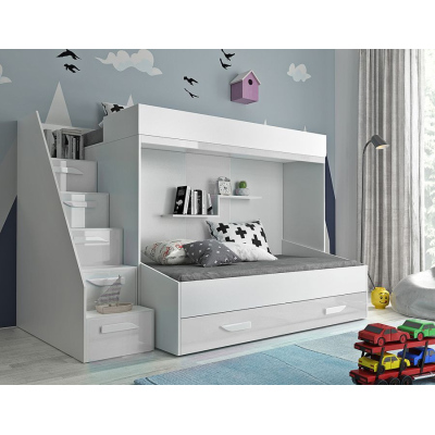 Dětská patrová postel s úložným prostorem Derry - bílá