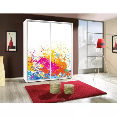 Vysoká šatní skříň 155 cm s potiskem DANUBE 3 - bílá