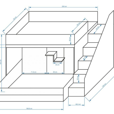 Dětská patrová postel s úložným prostorem Derry - bílá/šedé úchyty