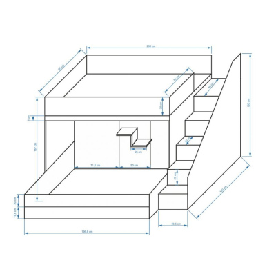 Dětská patrová postel s úložným prostorem Derry - bílá/šedé úchyty