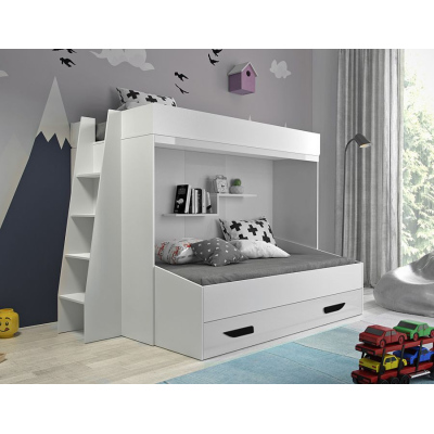 Patrová postel s úložným prostorem Lada - bílá/černé úchyty