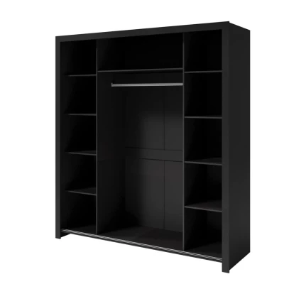 Šatní skříň 185 cm s posuvnými dveřmi HAYWARD - karamelová hnědá / černé úchyty