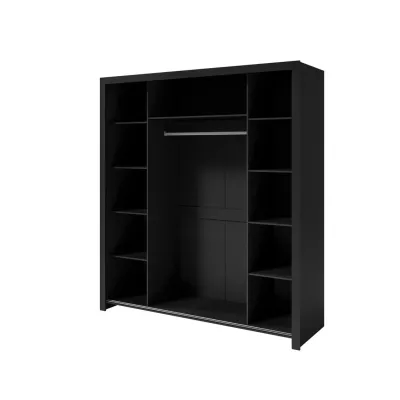 Šatní skříň 185 cm s posuvnými dveřmi HAYWARD - karamelová hnědá / černé úchyty