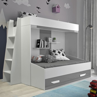 Levné Patrové postele pro děti: Patrová postel s úložným prostorem Lada - bílá/šedá
