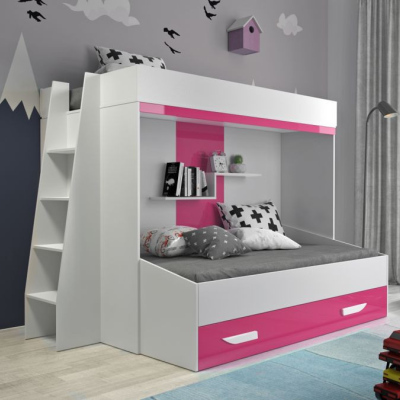 Patrová postel s úložným prostorem Lada - bílá/růžová