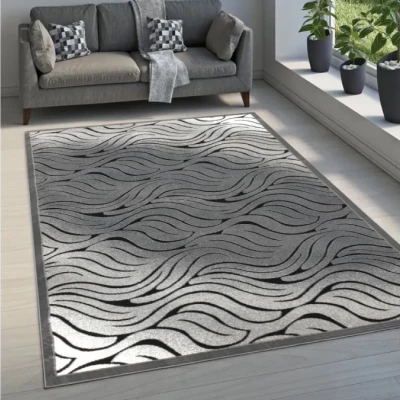 Moderní obdélníkový koberec 150x300 cm DEMIAN - šedý / černý