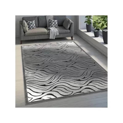 Moderní obdélníkový koberec 150x300 cm DEMIAN - šedý / černý