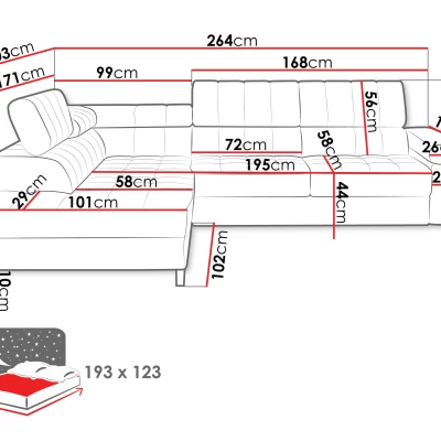 Rozkládací rohová sedačka s úložným prostorem OKLAHOMA - černá, levý roh