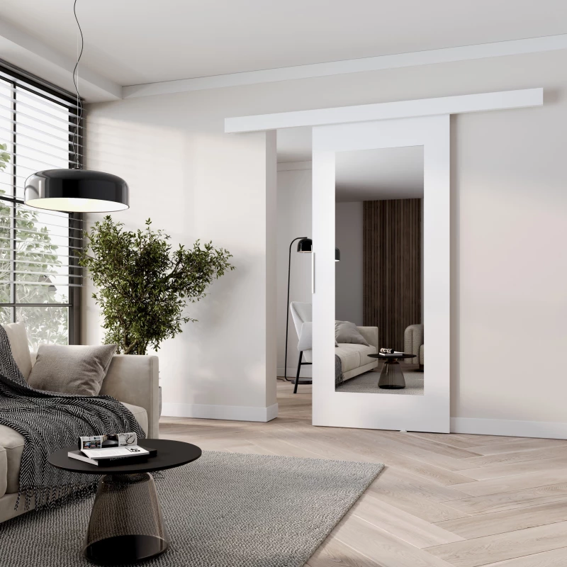 Posuvné dveře se zrcadlem BARRET 9 - 96 cm, bílé