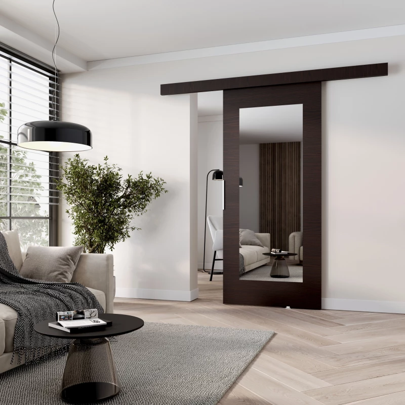 Posuvné dveře se zrcadlem BARRET 9 - 96 cm, wenge