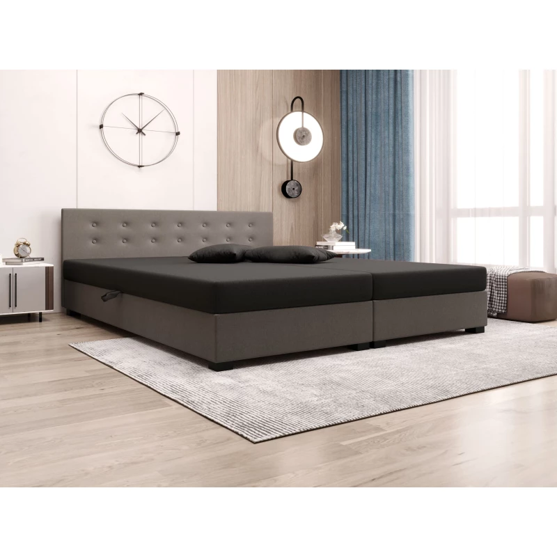 Manželská postel s úložným prostorem 140x200 ROSIE 12 - tmavě šedá / tmavě hnědá