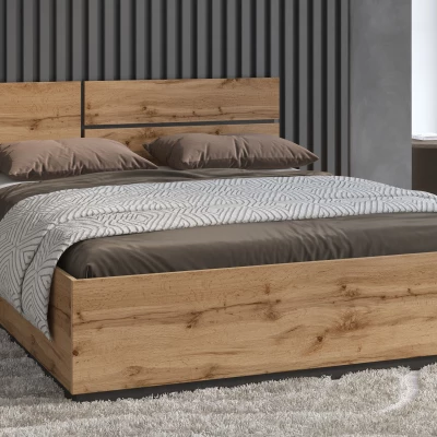 Manželská postel 160x200 GLENROSE - dub wotan / černá