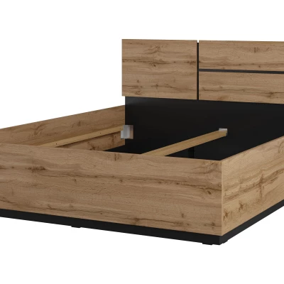 Manželská postel 160x200 GLENROSE - dub wotan / černá