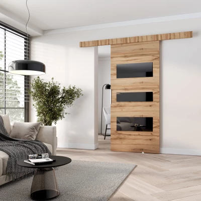 Interiérové dveře na stěnu BARRET 3 - 86 cm, dub wotan / černé