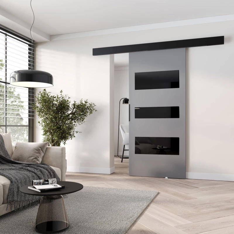 Posuvné dveře na stěnu BARRET 13 - 86 cm, šedé / černé