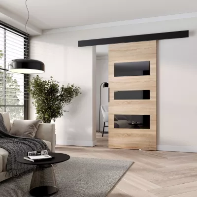 Posuvné dveře na stěnu BARRET 13 - 106 cm, dub sonoma / černé