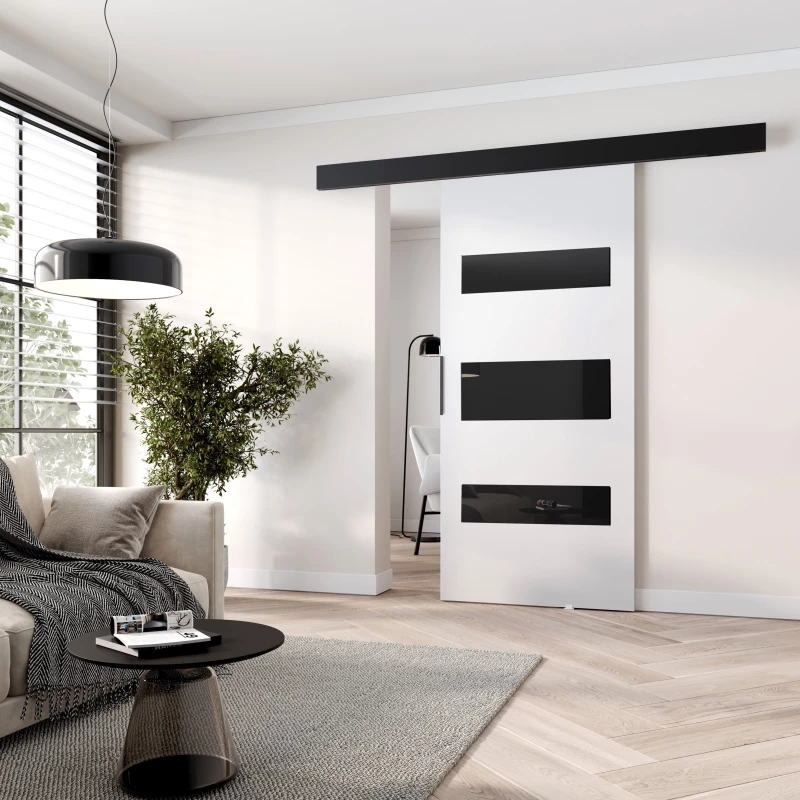 Posuvné interiérové dveře BARRET 14 - 96 cm, bílé / černé