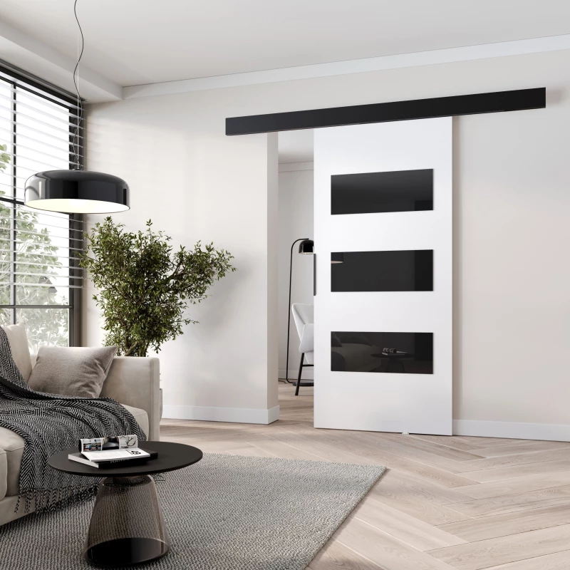 Interiérové dveře na stěnu BARRET 15 - 76 cm, bílé / černé