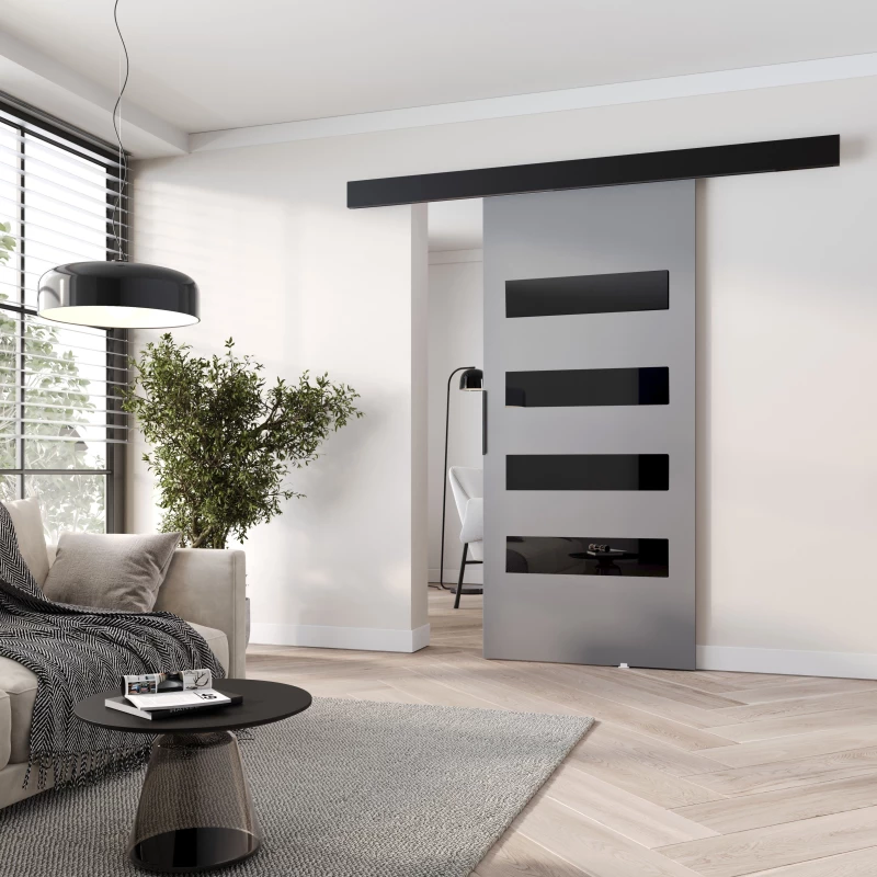 Interiérové posuvné dveře BARRET 16 - 86 cm, šedé / černé