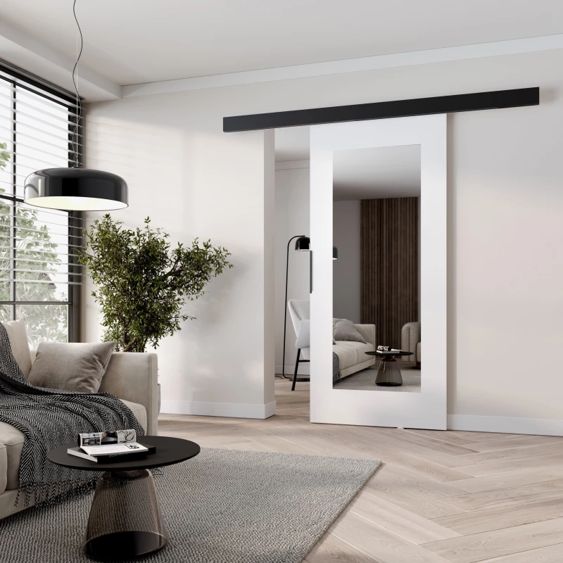 Posuvné dveře se zrcadlem BARRET 19 - 76 cm, bílé / černé