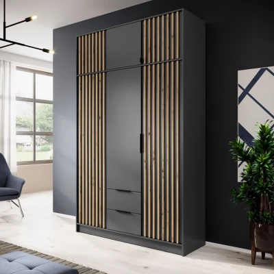 Nástavba na šatní skříň MARFA - šířka 155 cm, šedá / dub artisan