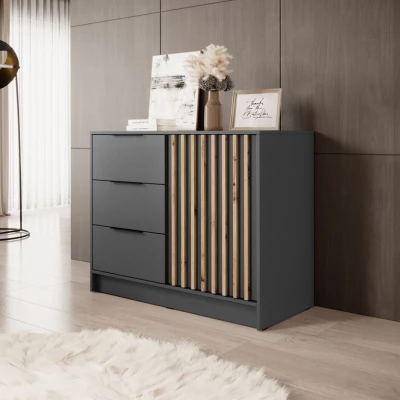 Úzká kombinovaná komoda MARFA - dub artisan / grafitová