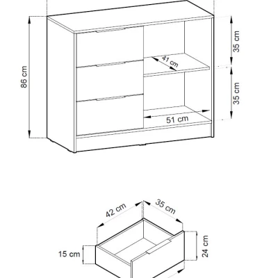 Úzká kombinovaná komoda MARFA - dub artisan / grafitová