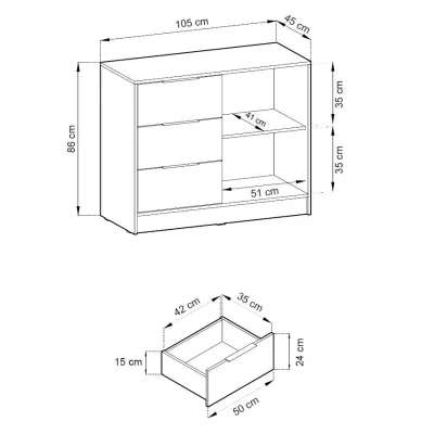 Úzká kombinovaná komoda MARFA - dub artisan / grafitová