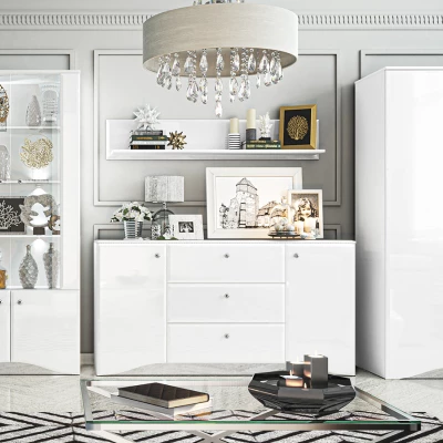 Závěsná police SANTINA - lesklá bílá / bílá