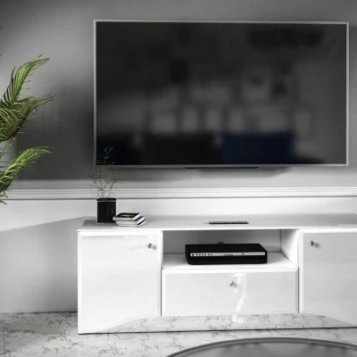 Televizní stolek SANTINA - lesklý bílý