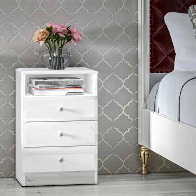 Noční stolek se šuplíky SANTINA - lesklý bílý