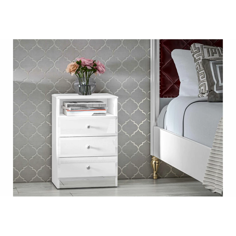 Noční stolek se šuplíky SANTINA - lesklý bílý