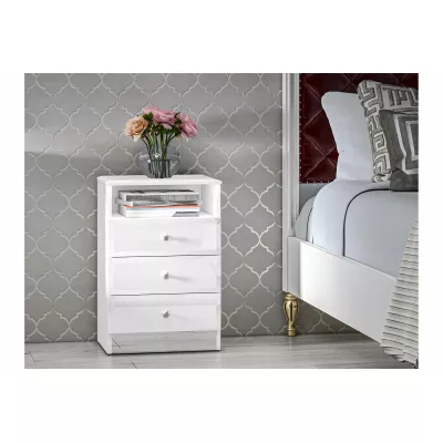 Noční stolek se šuplíky SANTINA - lesklý bílý