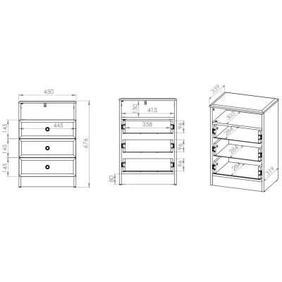 Noční stolek se šuplíky SANTINA - lesklý bílý