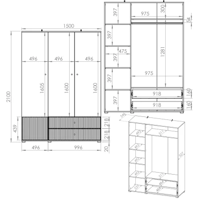 Třídveřová šatní skříň 150 FAREL - kašmír