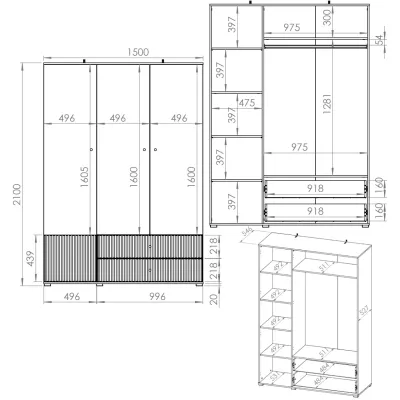 Třídveřová šatní skříň 150 FAREL - kašmír