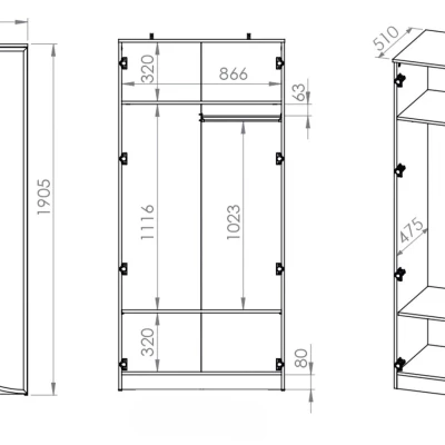 Šatní skříň 90 SANTINA - lesklá bílá