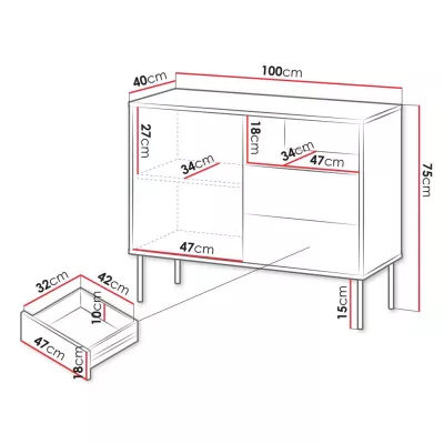 Úzká kombinovaná komoda HARTSELE - béžová