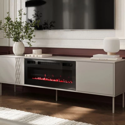 Televizní stolek s elektrickým krbem HARTSELE - béžový