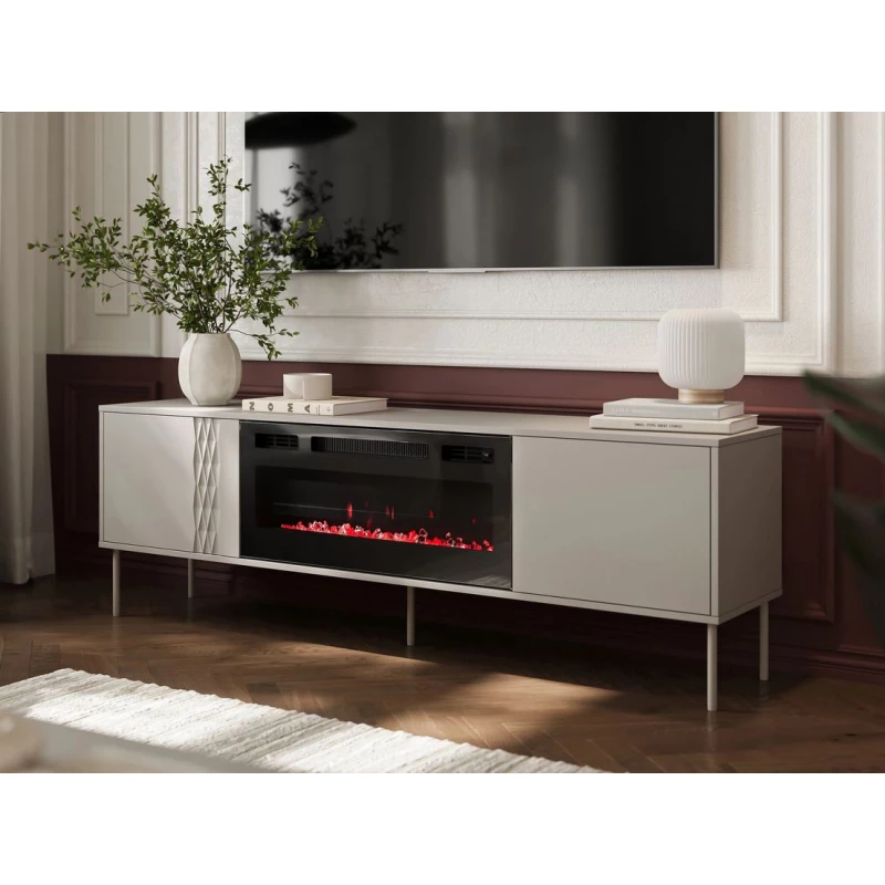 Televizní stolek s elektrickým krbem HARTSELE - béžový