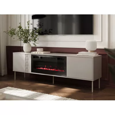 Televizní stolek s elektrickým krbem HARTSELE - béžový