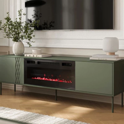 Televizní stolek s elektrickým krbem HARTSELE - zelený