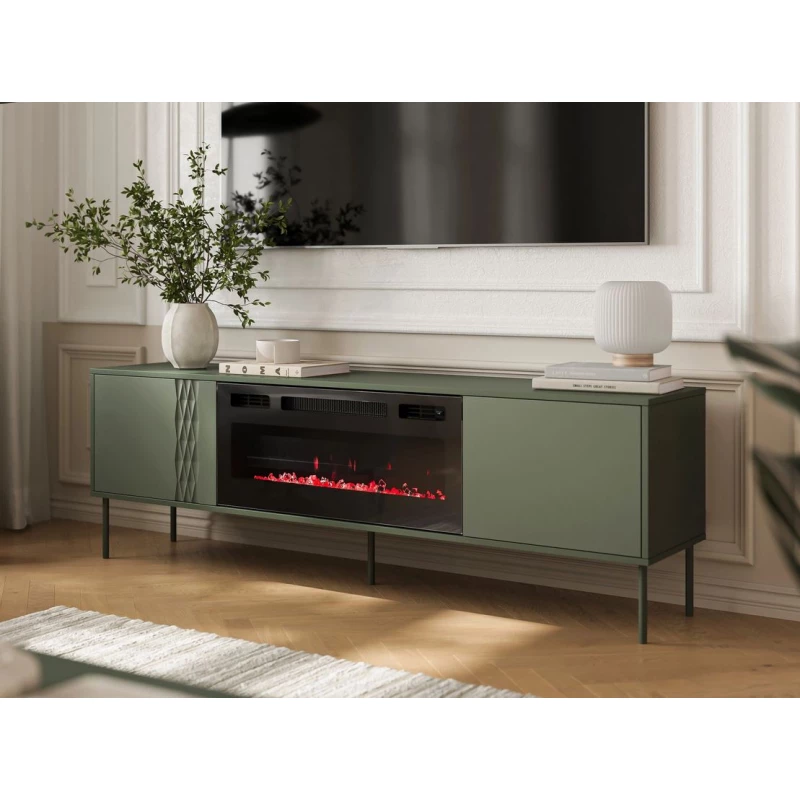 Televizní stolek s elektrickým krbem HARTSELE - zelený