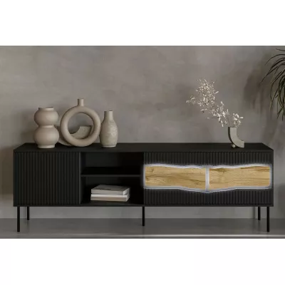 Televizní široký stolek CLANTON - dub wotan / černý