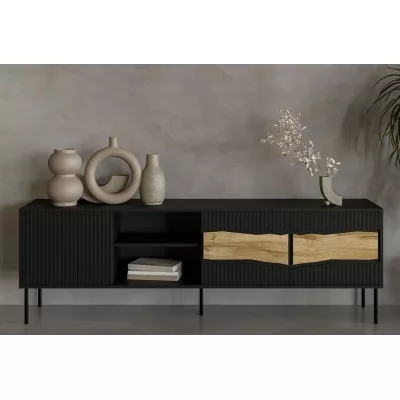 Televizní široký stolek CLANTON - dub wotan / černý
