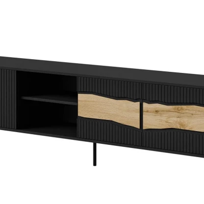 Televizní široký stolek CLANTON - dub wotan / černý