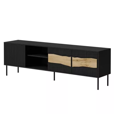Televizní široký stolek CLANTON - dub wotan / černý