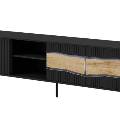 Televizní široký stolek CLANTON - dub wotan / černý