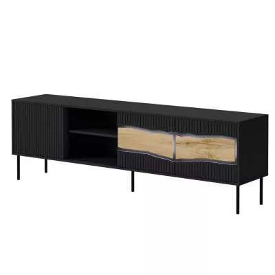 Televizní široký stolek CLANTON - dub wotan / černý