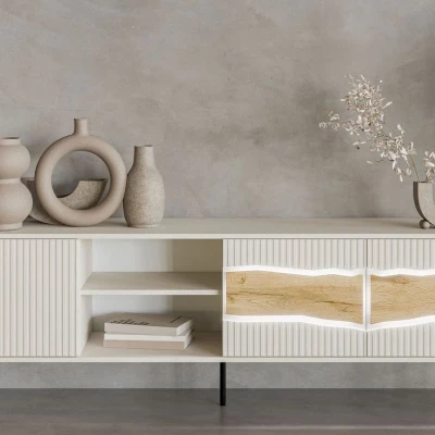 Televizní široký stolek CLANTON - dub wotan / kašmír